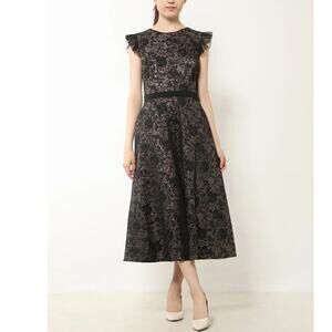 Tadashi Shoji Womens Metallic Jacquard Flared Dress Midi Floral Black Size 10